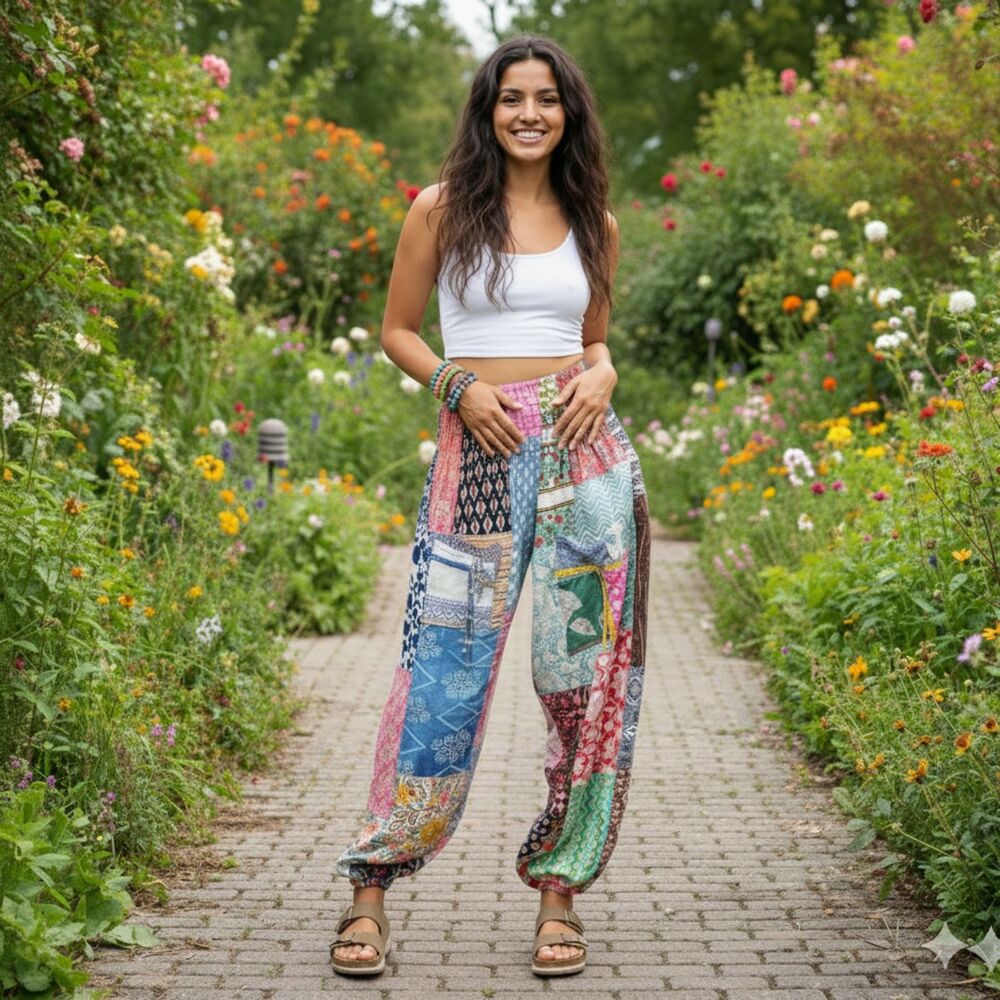Kathmandu Imports Floral Patchwork Harem Boho Hippie Cotton India Jogger Pants